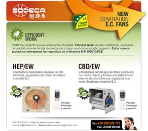 Sodeca presenta los nuevos ventiladores Efficient Work