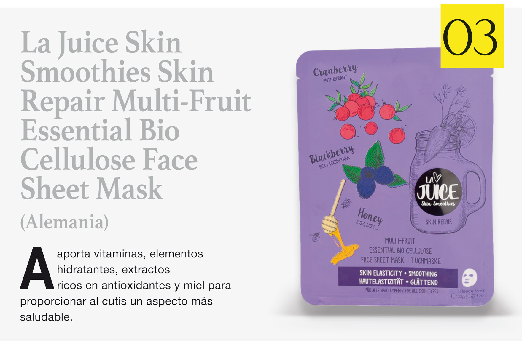 La Juice Skin Smoothies Skin Repair Multi-Fruit Essential Bio Cellulose Face Sheet Mask