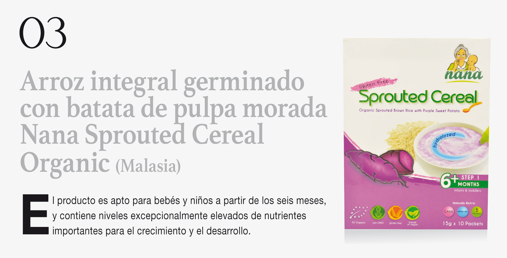 Arroz integral germinado con batata de pulpa morada Nana Sprouted Cereal Organic