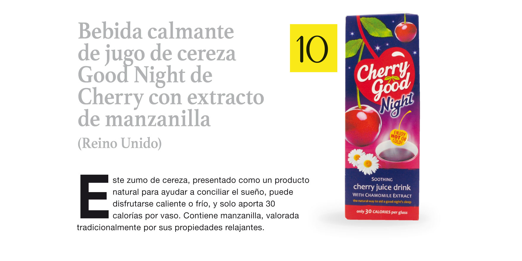 Bebida calmante de jugo de cereza Good Night de Cherry con extracto de manzanilla (Reino Unido)