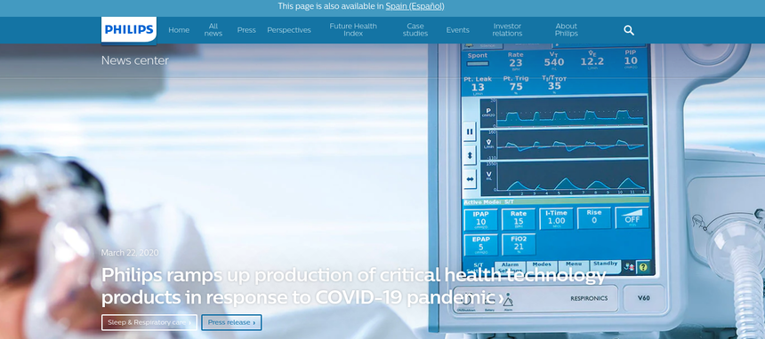 Philips se centra en fabricar soluciones de tratamiento y diagnóstico del COVID-19